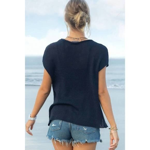 NWT WOODEN SHIPS Star Cotton Tee Sweater Knit Blue Darkest Indigo White M L - Picture 4 of 10